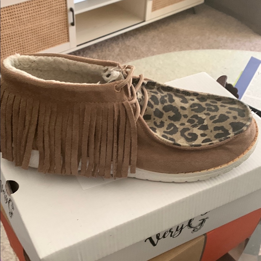 Very G Brown Moccasin Fringe Shoes